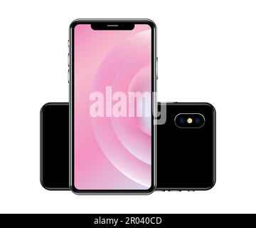 Smartphone con sfondo rosa. Smartphone, telefono cellulare isolato, rappresentazione vettoriale realistica. Illustrazione Vettoriale