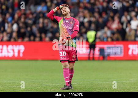 Sydney, Australia. 06th maggio, 2023. Lawrence Thomas of the Wanderers reagisce dopo la finale di eliminazione tra i Wanderers e il Sydney FC al CommBank Stadium il 6 maggio 2023 a Sydney, Australia Credit: IOIO IMAGES/Alamy Live News Foto Stock