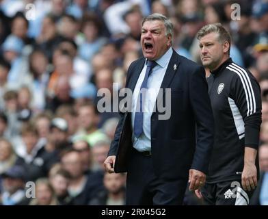 Etihad Stadium, Manchester, Regno Unito. 6th maggio, 2023. Premier League Football, Manchester City contro Leeds United; Sam Allardyce, manager del Leeds United, reagisce Credit: Action Plus Sports/Alamy Live News Foto Stock