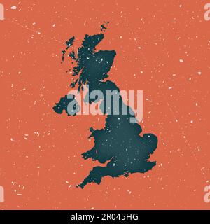 Mappa d'epoca del Regno Unito. Mappa grunge del paese con texture stressata. Poster Regno Unito. Illustrazione vettoriale. Illustrazione Vettoriale