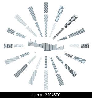 Creta sunburst. Basso poli strisce raggi e mappa dell'isola. Illustrazione accattivante del vettore. Illustrazione Vettoriale