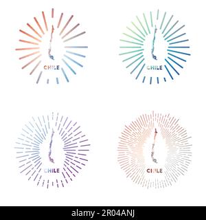 Cile basso Poly sunburst set. Logo di paese in stile poligonale geometrico. Illustrazione vettoriale. Illustrazione Vettoriale