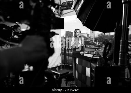 Londra, Regno Unito. 01st luglio, 2021. La regina Rania al Abdullah di Giordania, vista durante un'intervista televisiva come partecipa alle cerimonie di incoronazione del re Carlo III, a Londra, Regno Unito, il 5th maggio 2023. Foto di Balkis Press/ABACAPRESS.COM Credit: Abaca Press/Alamy Live News Foto Stock