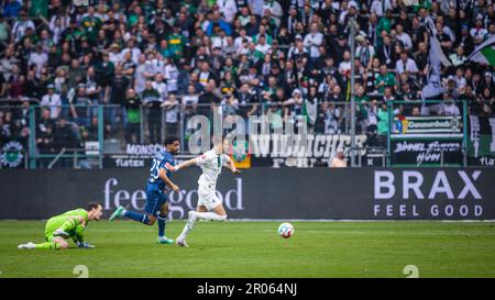 Moenchengladbach, Germania. 06th mai, 2023. Hannes Wolf (BMG), Torwart Manuel Riemann (Bochum), Saidy Janko (Bochum) Borussia Mönchengladbach - VfL Bo Foto Stock