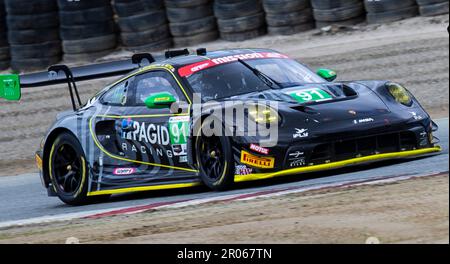 Monterey, California, Stati Uniti. 06th maggio, 2023. Alan Metni(91) Porsche GT3 in arrivo a turno 3 durante la Transam Speedfest IGT gara 1 al circuito Weathertech Laguna Seca Monterey, CA Thurman James/CSM/Alamy Live News Foto Stock