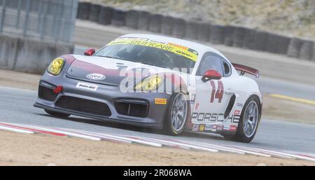 Monterey, California, Stati Uniti. 06th maggio, 2023. A. David Hampton(14)Porsche GT3 in arrivo a turno 4 durante la gara 1 della TransAm Speedfest IGT al circuito Weathertech Laguna Seca Monterey, CA Thurman James/CSM/Alamy Live News Foto Stock