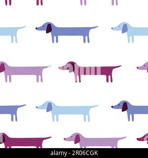 Sfondo vettoriale con carini cani dachshund in colori blu. Illustrazione Vettoriale