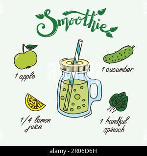 Infografica, ricetta per frullato verde. Illustrazione Vettoriale