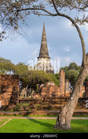 Wat Phra si Sanphet 'Tempio del Santo, splendido Onnisciente' era il tempio più sacro sul sito del vecchio Palazzo reale nell'antica capitale della Thailandia Foto Stock