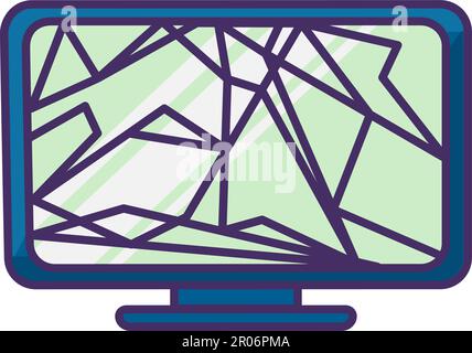 Schermo tv del monitor rotto, dispositivi elettronici domestici. Dispositivi fuori uso e soggetti a smaltimento. Riciclaggio di prodotti industriali. Semplice fuoruscita del cartone animato Illustrazione Vettoriale