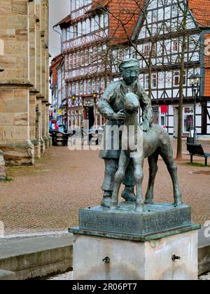 Fontana del mercato dei cavalli a Duderstadt, Germania Foto Stock