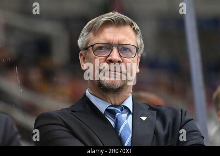 Brno, Repubblica Ceca. 07th maggio, 2023. Allenatore di Finlandia Jukka Jalonen in azione durante la partita Euro Hockey Challenge Finlandia vs Svezia a Brno, Repubblica Ceca, 7 maggio 2023. Credit: Vaclav Salek/CTK Photo/Alamy Live News Foto Stock