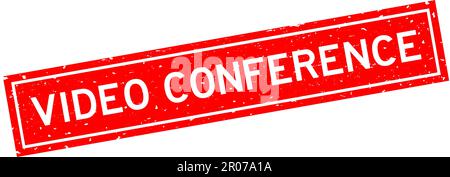 Grunge rosso video conferenza parola quadrata sigillo di gomma timbro su sfondo bianco Illustrazione Vettoriale