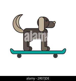 Dog sitter su uno skateboard. Vet simbolo. Icona di consegna. Vettore Illustrazione Vettoriale