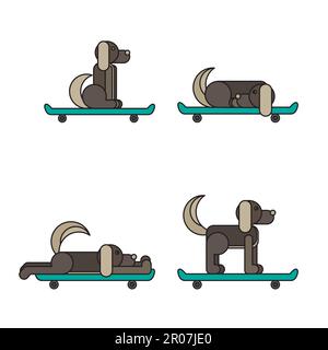 Dog sitter su uno skateboard. Vet simbolo. Icona di consegna. Vettore Illustrazione Vettoriale