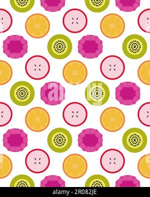 Vettore fruit seamless pattern da apple, Berry, arancio e kiwi Illustrazione Vettoriale