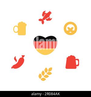 Oktoberfest set di icone in silhouette. Festa della birra. Vettore Illustrazione Vettoriale