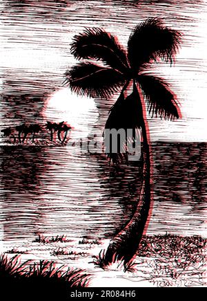 Vettore estate tropicale illustrazione con Palm tree e isole Illustrazione Vettoriale