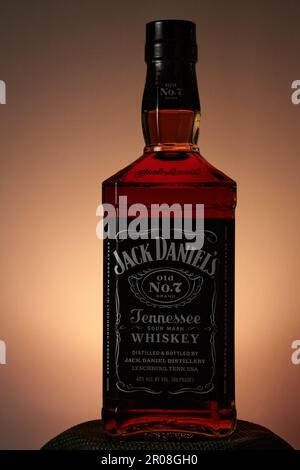 Jack Daniel's, Old No7 Tennessee Sour Mash Whiskey, LYNCHBURG, TENN. STATI UNITI. Jasper Newton Daniel's, più comunemente conosciuto come Jack Daniel's (1849 - 1911)!! Foto Stock