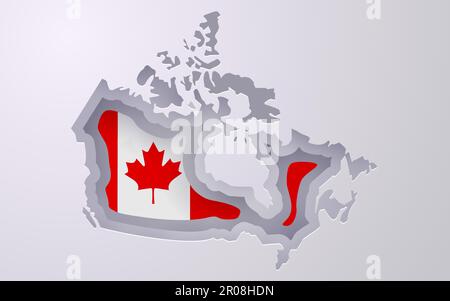 Mappa Creative Canada con colori bandiera in stile taglio carta. Illustrazione vettoriale Illustrazione Vettoriale