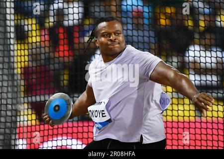 Doha, Qatar, 5 maggio 2023. Lawrence Okoye di Gran Bretagna compete in Discus Throw Men durante la Diamond League 2023 allo Stadio Internazionale Khalifa di Doha, Qatar. 5 maggio 2023. Credito: Nikola Krstic/Alamy Foto Stock