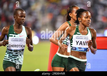 Doha, Qatar, 5 maggio 2023. Il Mutilo Winfred Yavi del Bahrain compete nel 3000m nella gara di Steeplechase Women durante la Diamond League 2023 allo Stadio Internazionale Khalifa di Doha, Qatar. 5 maggio 2023. Credito: Nikola Krstic/Alamy Foto Stock