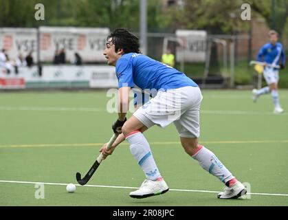 Bruxelles, Belgio. 07th maggio, 2023. Guillermo Hainaut di Uccle controlla la palla durante una partita di hockey tra il Royal daring Hockey Club Molenbeek e Uccle, domenica 07 maggio 2023 a Bruxelles, il giorno 22, ultimo giorno della stagione maschile della Lega belga 2022-2023. FOTO DI BELGA JOHN THYS Credit: Belga News Agency/Alamy Live News Foto Stock