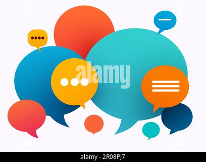 Gruppo di fumetti di chat multicolore. Concetto di comunicazione. Illustrazione vettoriale Illustrazione Vettoriale