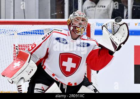 Brno, Repubblica Ceca. 07th maggio, 2023. Portiere della Svizzera Robert Mayer in azione durante la partita Euro Hockey Challenge Svizzera vs Repubblica Ceca a Brno, Repubblica Ceca, 7 maggio 2023. Credit: Vaclav Salek/CTK Photo/Alamy Live News Foto Stock