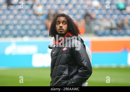 San Pietroburgo, Russia. 07th maggio, 2023. Tomas Tavares (No.20) di Spartak in azione durante la partita di calcio della Premier League russa tra Zenit San Pietroburgo e Spartak Mosca alla Gazprom Arena. Zenit 3:2 Spartak. (Foto di Konstantinov/SOPA Images/Sipa USA) Credit: Sipa USA/Alamy Live News Foto Stock