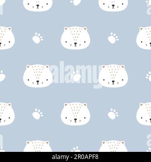 Colore vettoriale disegno a mano senza cuciture modello infantile ripetizione con carini gatti e stelle in stile scandinavo su uno sfondo bianco. Illustrazione Vettoriale