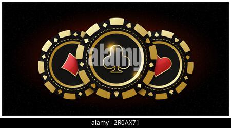 Trio di fiches da gioco. Fiche realistiche con il vestito di club al centro, gettoni da gioco. Il concetto di giocare a poker o casinò. Gioco d'azzardo. Illustrazione Vettoriale