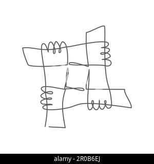 Lavoro di squadra disegno di una linea su sfondo bianco Illustrazione Vettoriale
