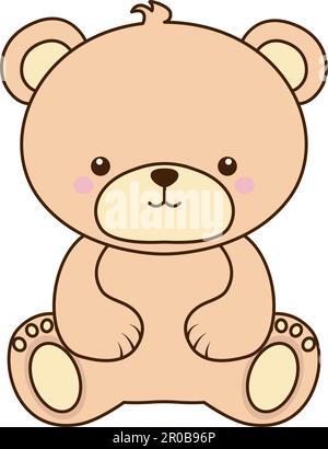 Icona della bambola dell'orso carino vettore. Vettore allegro orso marrone luminoso seduto icona. Orsacchiotto ripieno Illustrazione Vettoriale