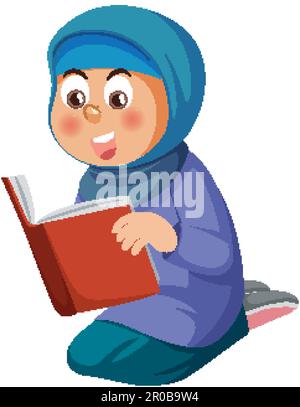 Illustrazione del libro di lettura della ragazza musulmana Illustrazione Vettoriale