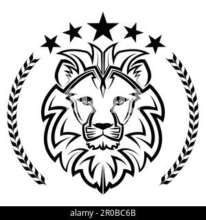 Linea bianca e nera arte della parte anteriore della testa del leone è segno di leo zodiac buon uso per simbolo mascotte icona avatar tatuaggio T camicia logo di design o un Illustrazione Vettoriale