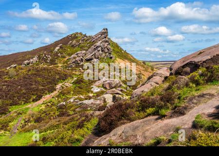 Ramshaw Rocks nella zona di Staffordshire Moorlands del Peak District Foto Stock