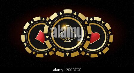 Trio di fiches da gioco. Fiche realistiche con il vestito di club al centro, gettoni da gioco. Il concetto di giocare a poker o casinò. Gioco d'azzardo Foto Stock