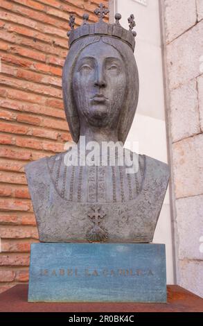 Valladolid, Spagna - 18th luglio 2020: Regina Isabella i di Castiglia busto. House Museum of Columbus e centro di ricerca per la storia americana, Valladolid, Foto Stock