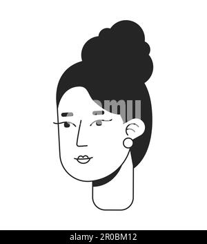 Bella donna con elegante taglio di capelli monocromatico piatto carattere lineare testa Illustrazione Vettoriale