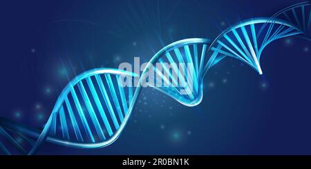 Spirale di DNA incandescente su sfondo blu scuro. Foto Stock