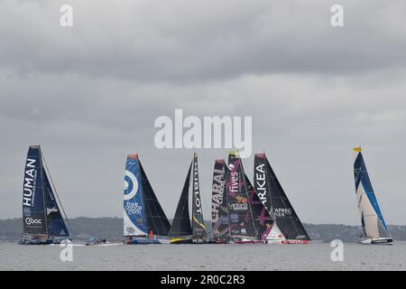 Brest, Francia. 07th maggio, 2023. Illustrazione della flotta durante l'inizio della Guyader Bermudes 1000 gara 2023, IMOCA Globe Series gara di vela il 7 maggio 2023 a Brest, Francia - Foto Nicolas Pehe/DPPI Credit: DPPI Media/Alamy Live News Foto Stock