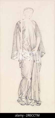 Serie di St George - Studio dell'assistente femminile per 'la principessa ha condotto al drago', 1865-1866. Artista: Sir Edward Burne-Jones.. Studio completo dell'attendente femminile che tiene il drappeggio con la mano sinistra. Foto Stock