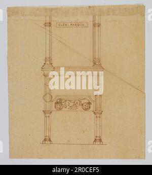 [Parte 2]. Wilkinson Tracing, Design per una lunga e stretta stalla del coro gotico, 1820. Inchiostro su carta da ricalco - il disegno è diviso in due pezzi di carta da ricalco, che una volta sono stati incollati insieme. Progettista: George Bullock. Disegnatore: Thomas Wilkinson Foto Stock