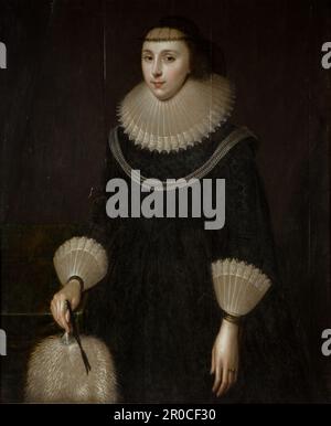 Ritratto di una Signora con un ventilatore, 1600-1650. British School Foto Stock