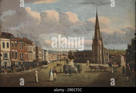 Vassoio in scatola di fogli - Vista del Bull Ring, High Street, Birmingham, 1830-40. L'immagine è ritagliata nella versione 1942F83. Di: Thomas Hollins Foto Stock