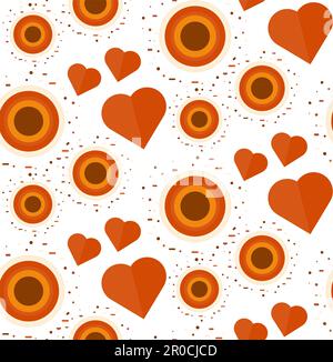 Modello romantico vintage senza cuciture per Wrap, Print, Fabric, Textile, Greeting Card con colore caffè e cioccolato. Ornamento con cuore e cerchio per Illustrazione Vettoriale