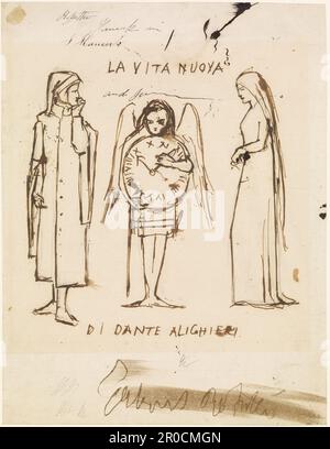 The Salutation of Beatrice - Compositional Sketch of Dante, Beatrice and Love, 1858-59. Artista: Gabriel Dante Rossetti Foto Stock