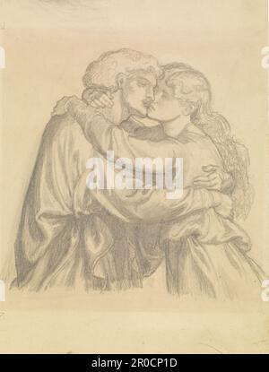 Il Beato Damozel - Studio di due amanti che abbracciano, 1875-77. Artista: Dante Gabriel Rossetti. 'Il Beato Damozel' è una poesia di Dante Gabriel Rossetti, così come il titolo del suo dipinto che illustra il soggetto. Il poema fu pubblicato per la prima volta nel 1850 sulla rivista Pre-Raphaelite The Germ. Foto Stock