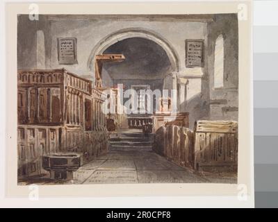 Interno della chiesa di Chillingham, Northumberland, 1860. Di John Varley Foto Stock